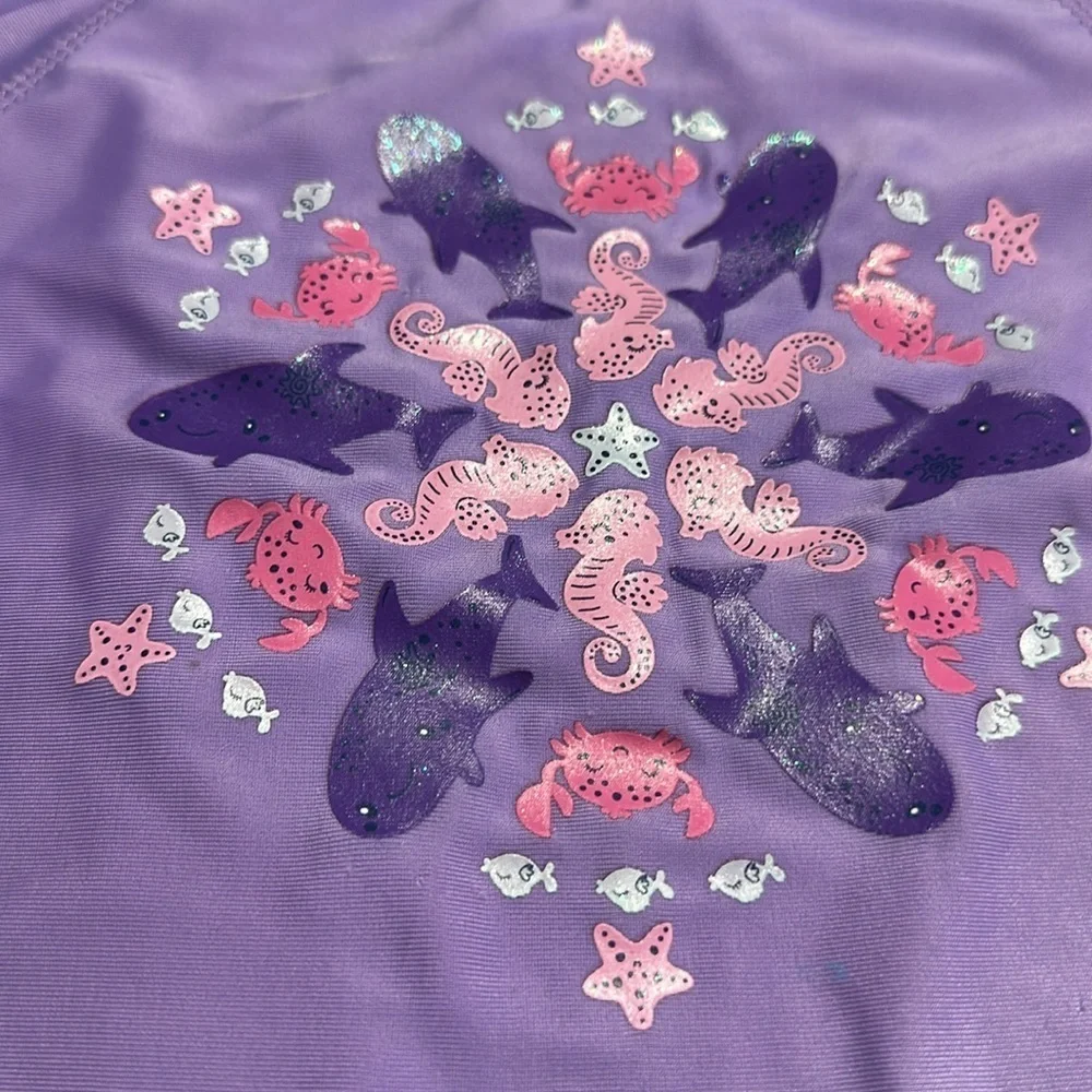 UV Skinz UPF 50 Purple Ocean Swim Shirt Rashguard Size 4T Seahorses